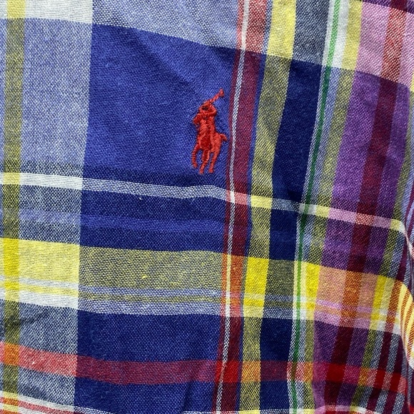 Polo Ralph Lauren Plaid Linen Colorful Mens button Long Sleeve Shirt Large - Picture 4 of 16